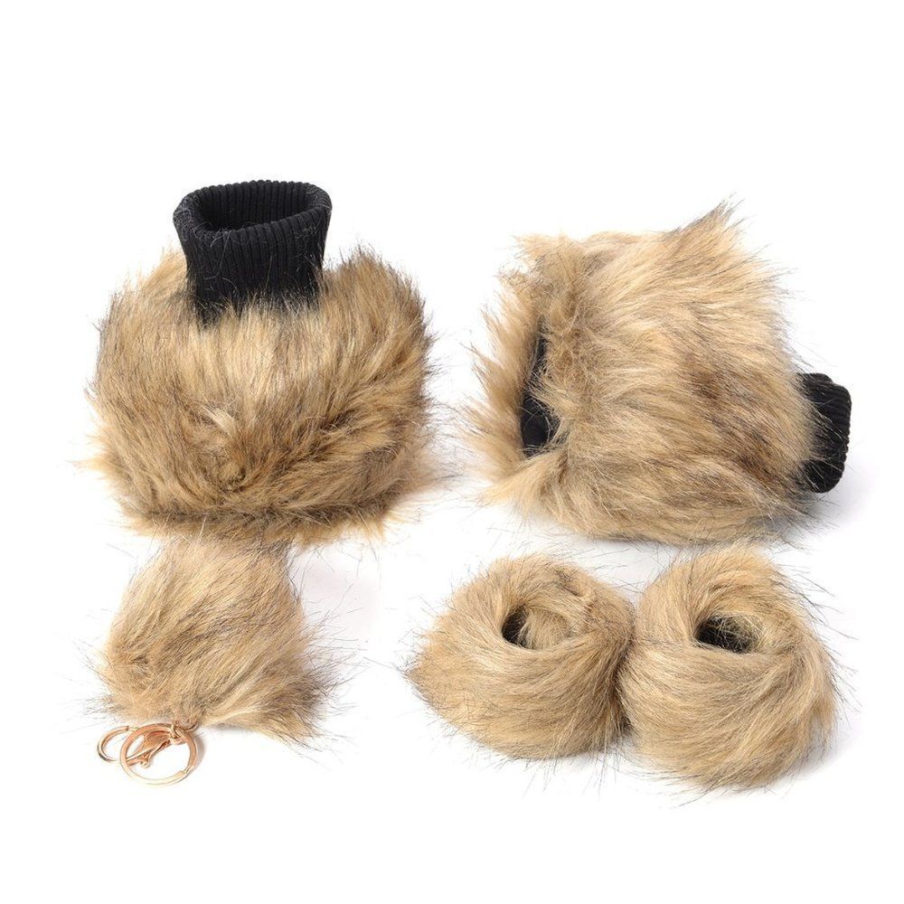Camel Faux Fur Pom Pom Key Chain, Pair Boot Cuffs